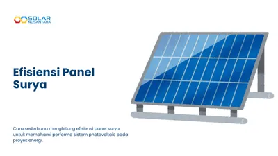 Ilustrasi satu panel surya biru di atas rangka penyangga logam