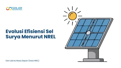 Ilustrasi panel surya bertiang tunggal dengan matahari bersinar di sampingnya