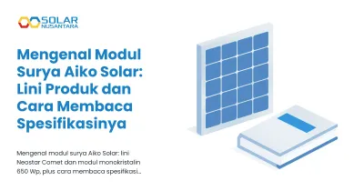 Ilustrasi modul surya dengan buku panduan tertutup di sampingnya