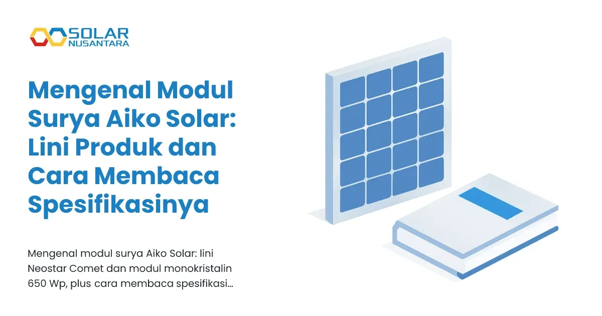 Ilustrasi modul surya dengan buku panduan tertutup di sampingnya