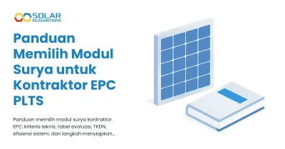 Ilustrasi modul surya dengan buku panduan tertutup di sampingnya